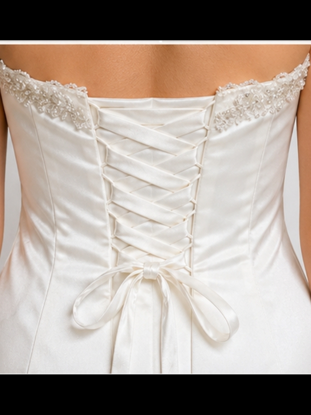 Strapless Cream Satin Bridal Gown with Beaded Neckline - Picture 3 of 6